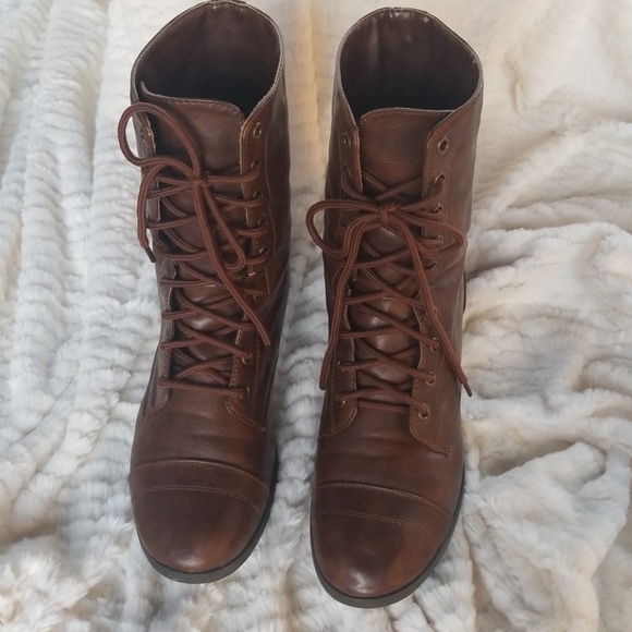 ❌S O L D❌ Brown Combat Faux Leather Boots - Picture 2 of 8